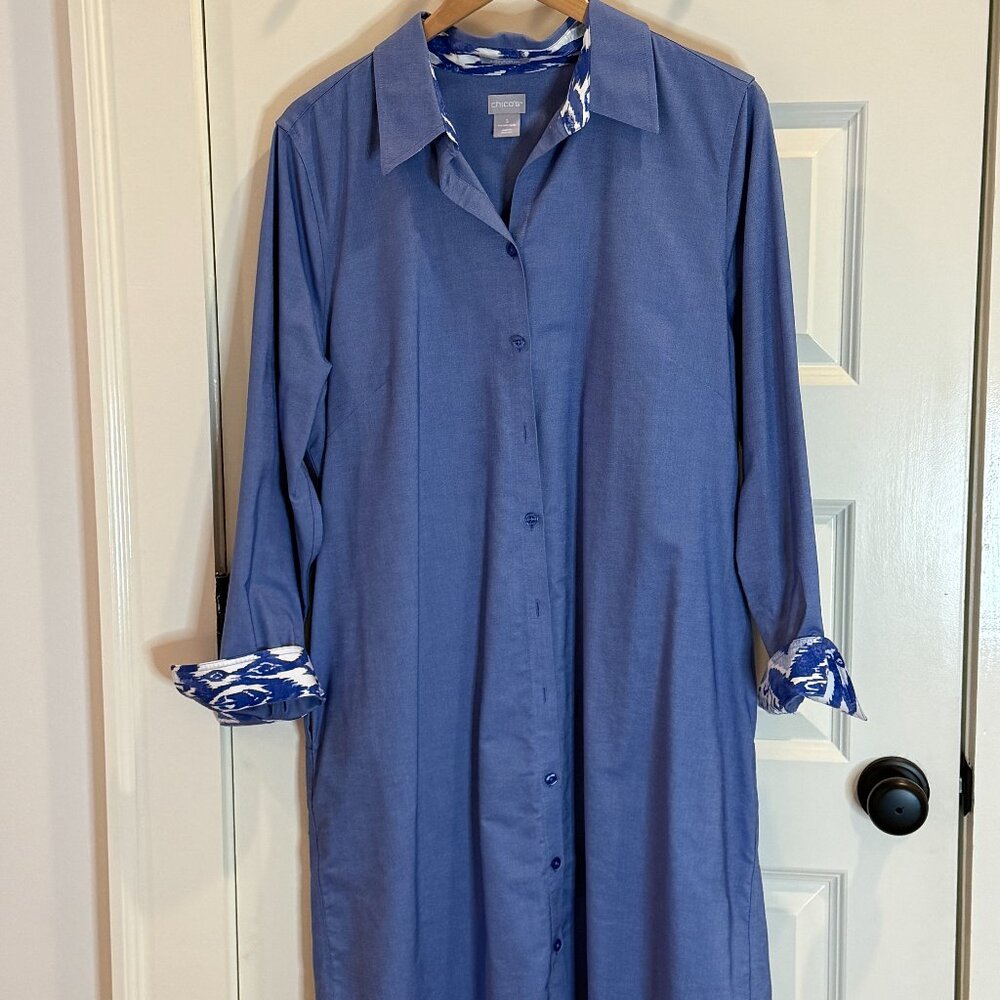 Chico's Size 3 No-Iron Oxford Shirt Dress